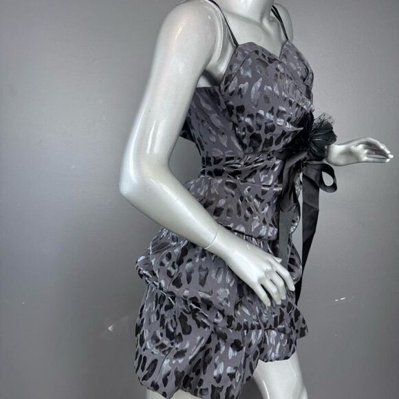 Le Chateau Vintage Y2K Grey Leopard Bow Formal Mini Dress - Picture 3 of 12